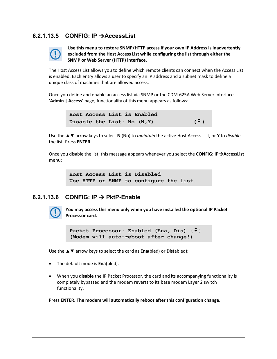 5 config: ip (accesslist, 6 config: ip ( pktp-enable | Comtech EF Data CDM-625A User Manual | Page 199 / 756