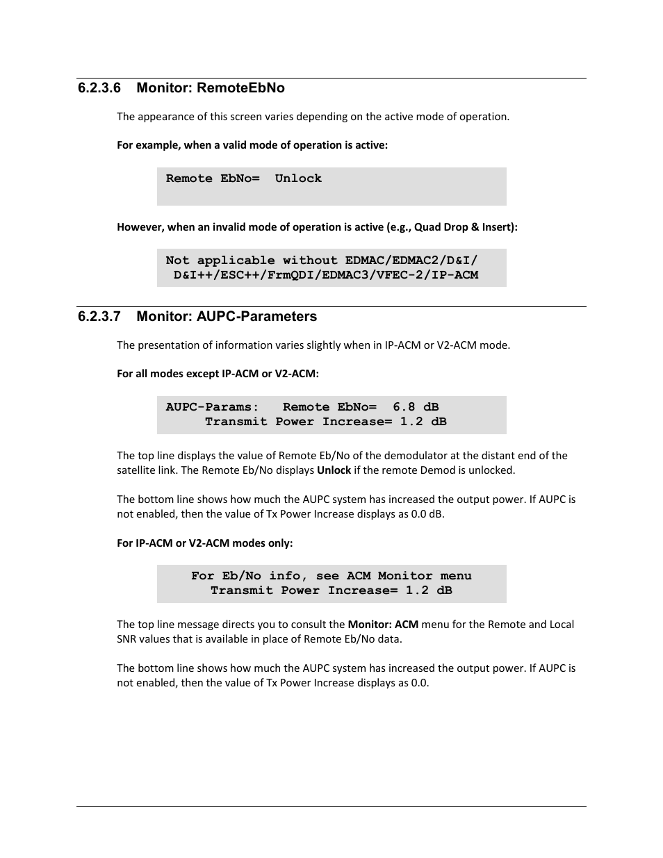 6 monitor: remoteebno, 7 monitor: aupc-parameters | Comtech EF Data CDM-625A User Manual | Page 210 / 756