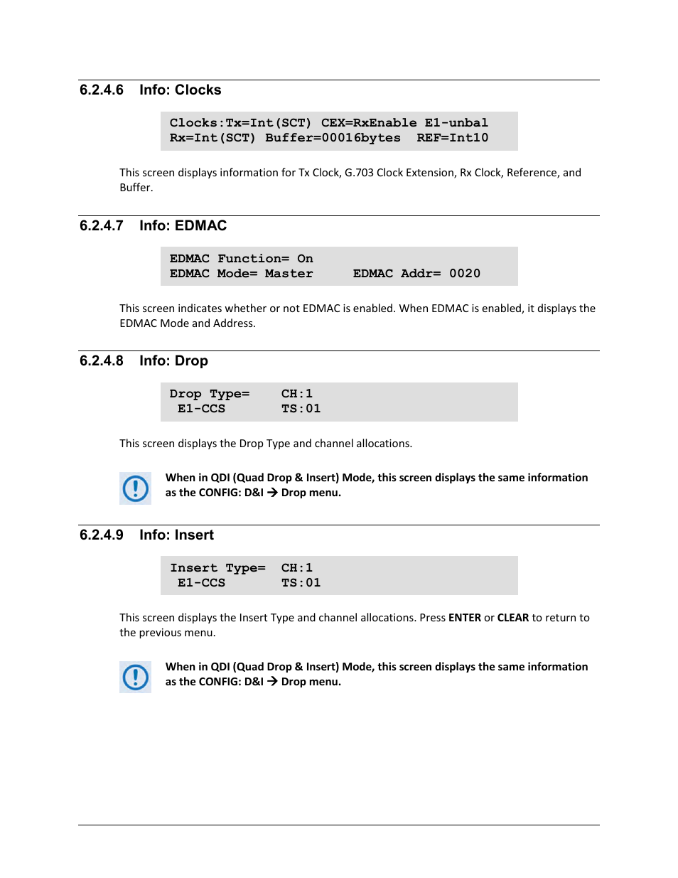 6 info: clocks, 7 info: edmac, 8 info: drop | 9 info: insert | Comtech EF Data CDM-625A User Manual | Page 214 / 756