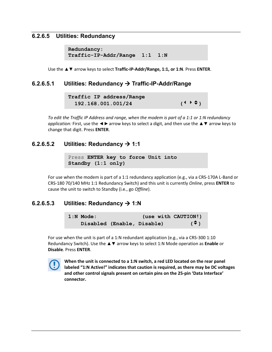 5 utilities: redundancy, 1 utilities: redundancy ( traffic-ip-addr/range, 2 utilities: redundancy ( 1:1 | 3 utilities: redundancy ( 1:n | Comtech EF Data CDM-625A User Manual | Page 220 / 756