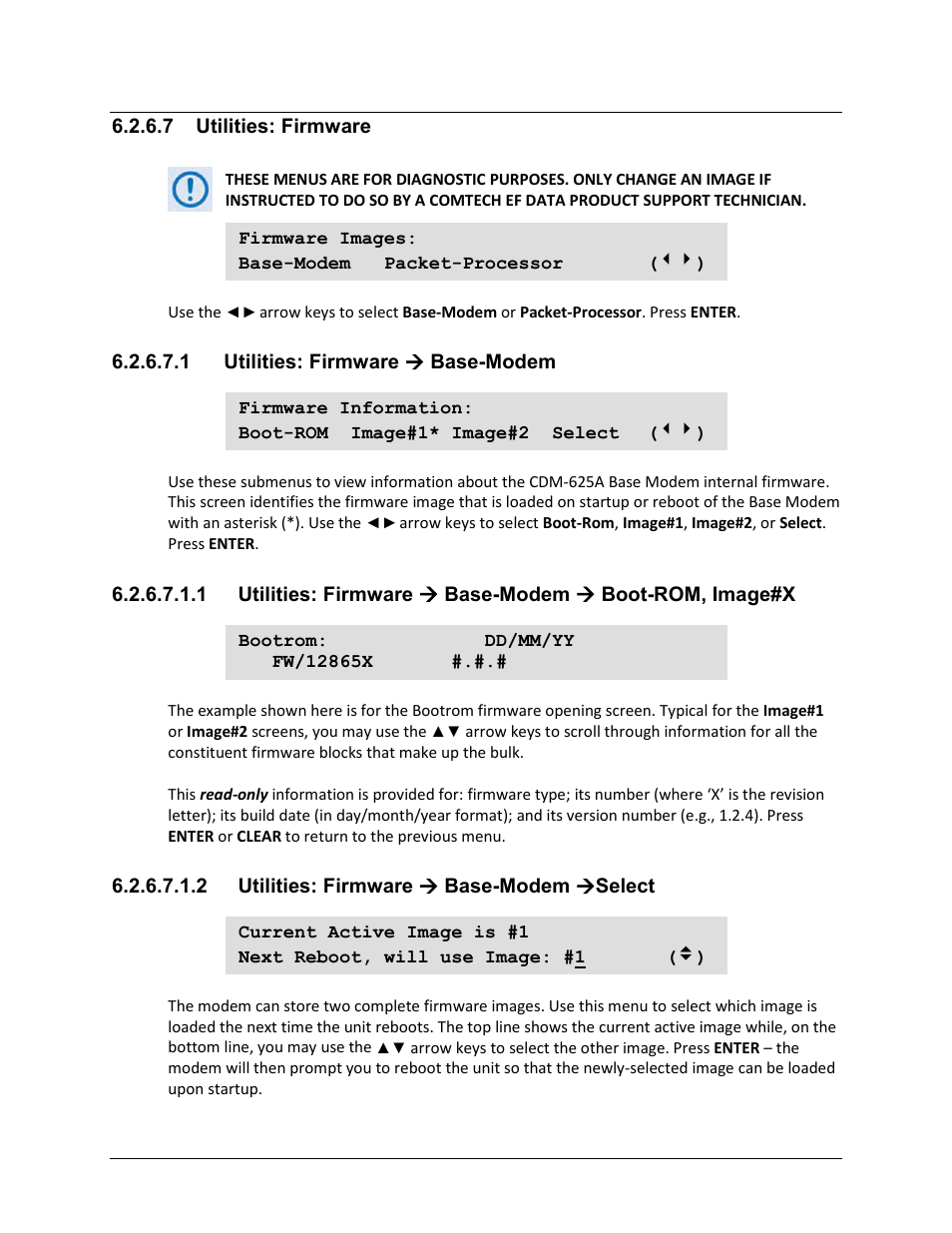 7 utilities: firmware, 1 utilities: firmware ( base-modem, 2 utilities: firmware ( base-modem (select | Comtech EF Data CDM-625A User Manual | Page 222 / 756