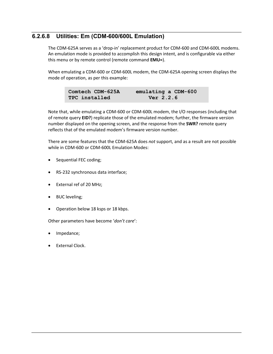 8 utilities: em (cdm-600/600l emulation) | Comtech EF Data CDM-625A User Manual | Page 224 / 756