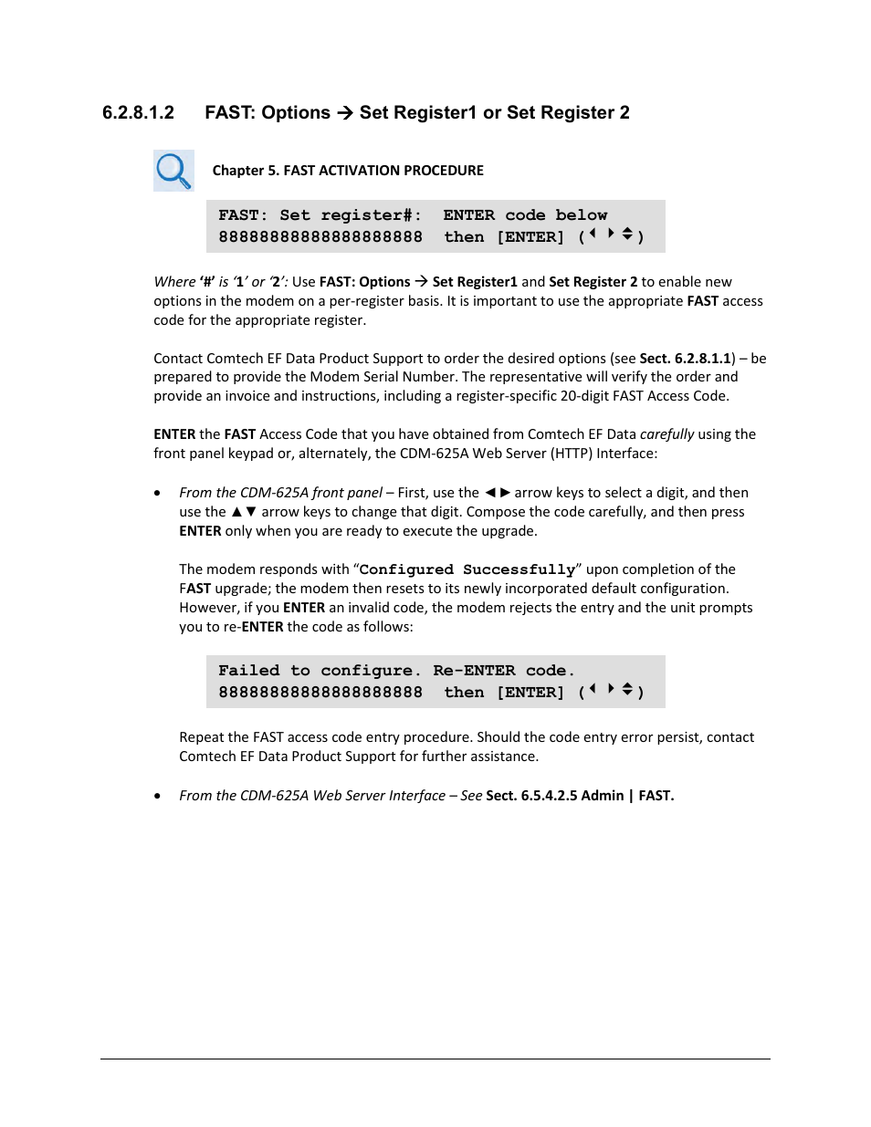 2 fast: options ( set register1 or set register 2 | Comtech EF Data CDM-625A User Manual | Page 227 / 756