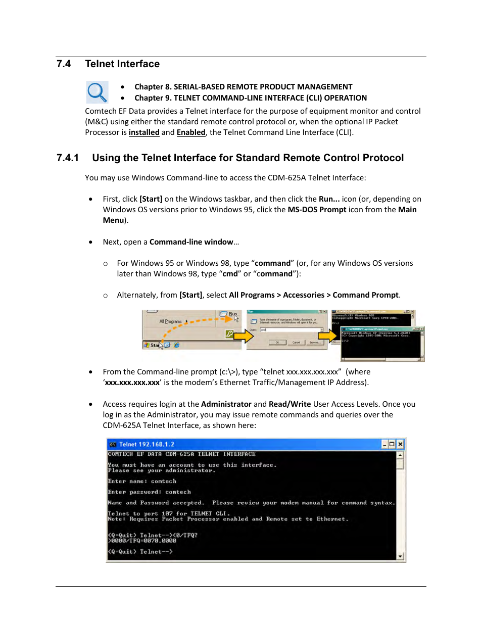 4 telnet interface | Comtech EF Data CDM-625A User Manual | Page 235 / 756