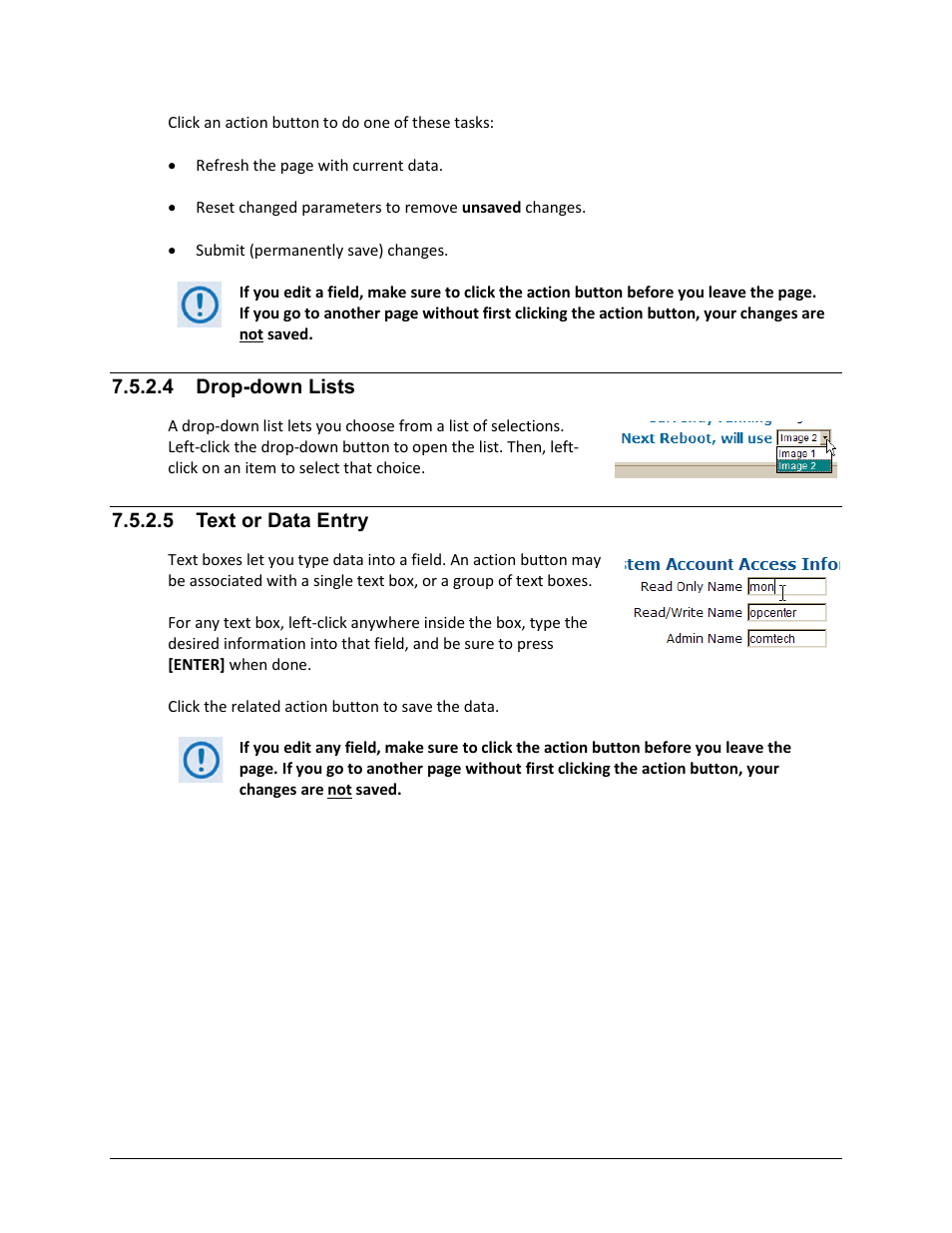 4 drop-down lists, 5 text or data entry | Comtech EF Data CDM-625A User Manual | Page 240 / 756