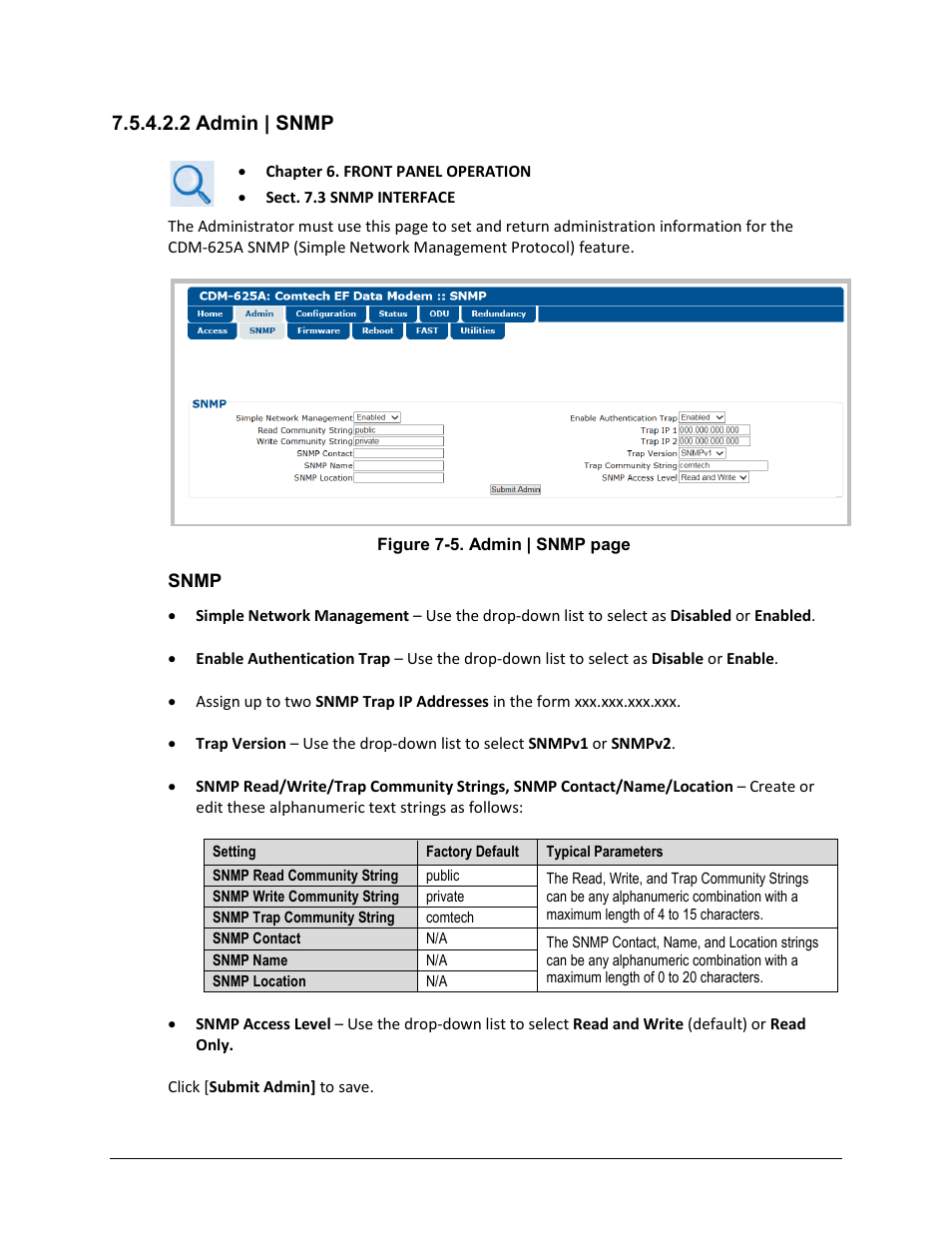 2 admin | snmp | Comtech EF Data CDM-625A User Manual | Page 247 / 756