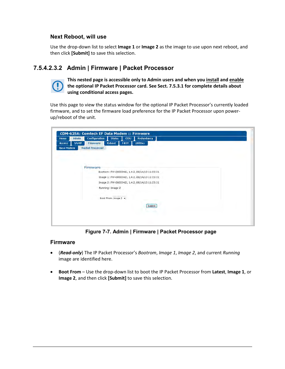 2 admin | firmware | packet processor | Comtech EF Data CDM-625A User Manual | Page 249 / 756