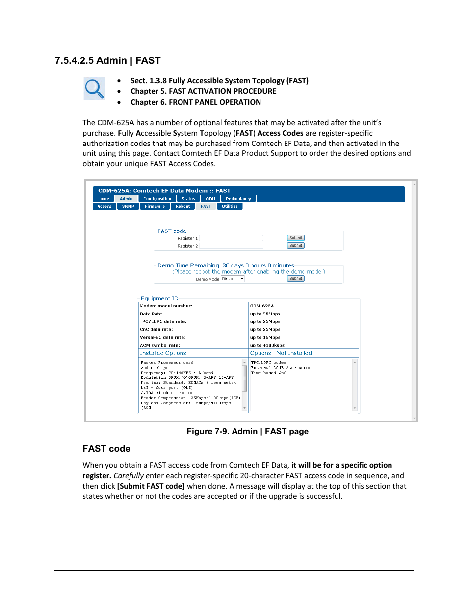 5 admin | fast | Comtech EF Data CDM-625A User Manual | Page 251 / 756