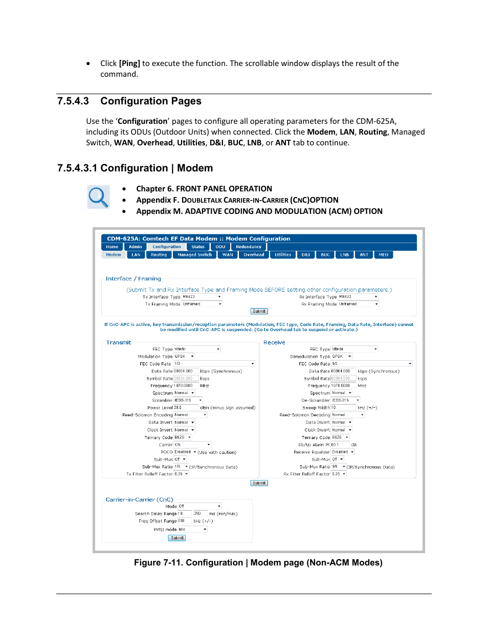 1 configuration | modem, 3 configuration pages | Comtech EF Data CDM-625A User Manual | Page 253 / 756