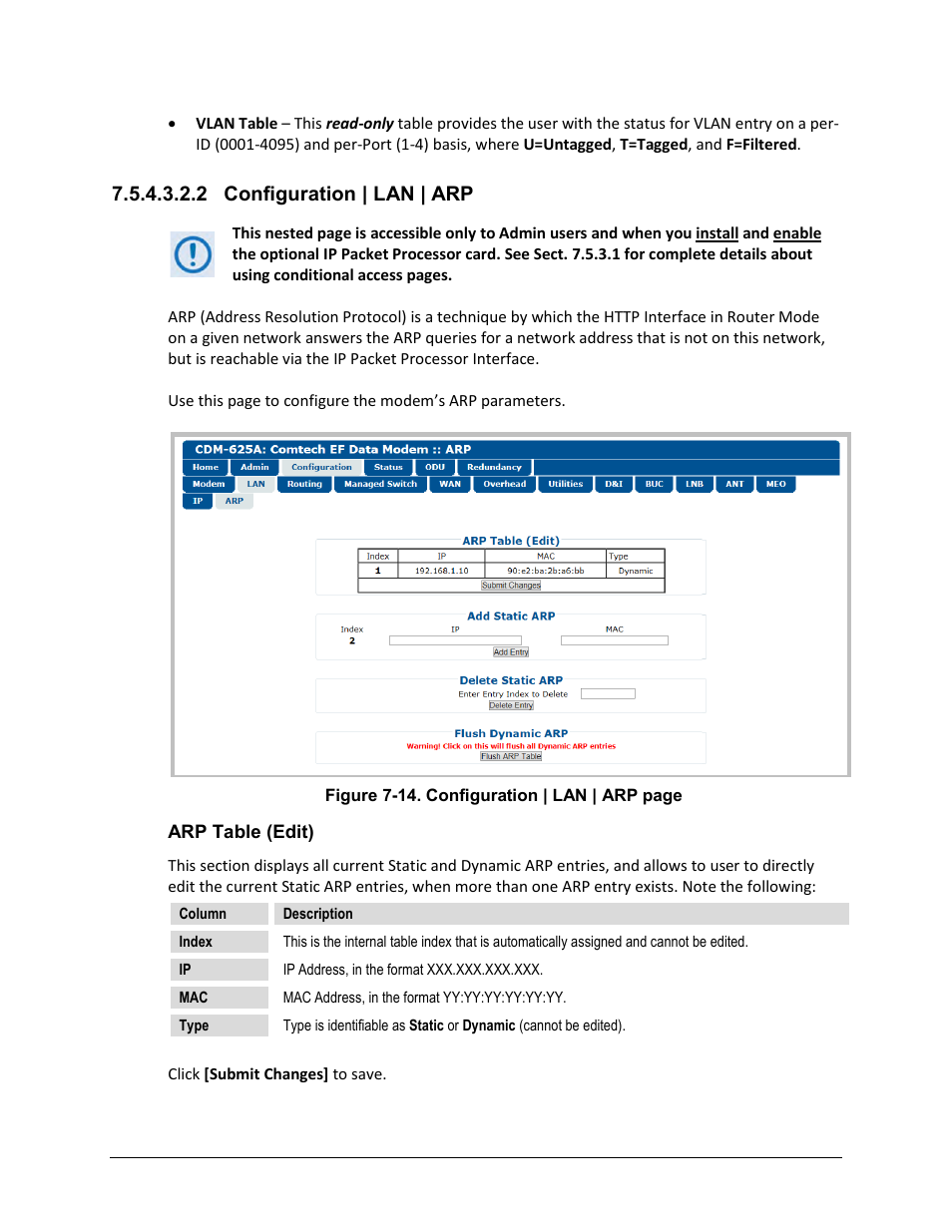 2 configuration | lan | arp | Comtech EF Data CDM-625A User Manual | Page 259 / 756