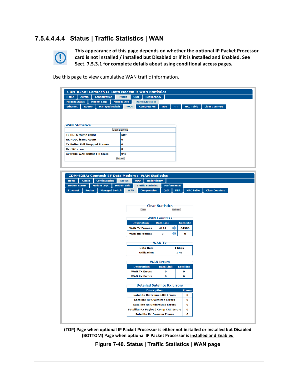 4 status | traffic statistics | wan | Comtech EF Data CDM-625A User Manual | Page 300 / 756