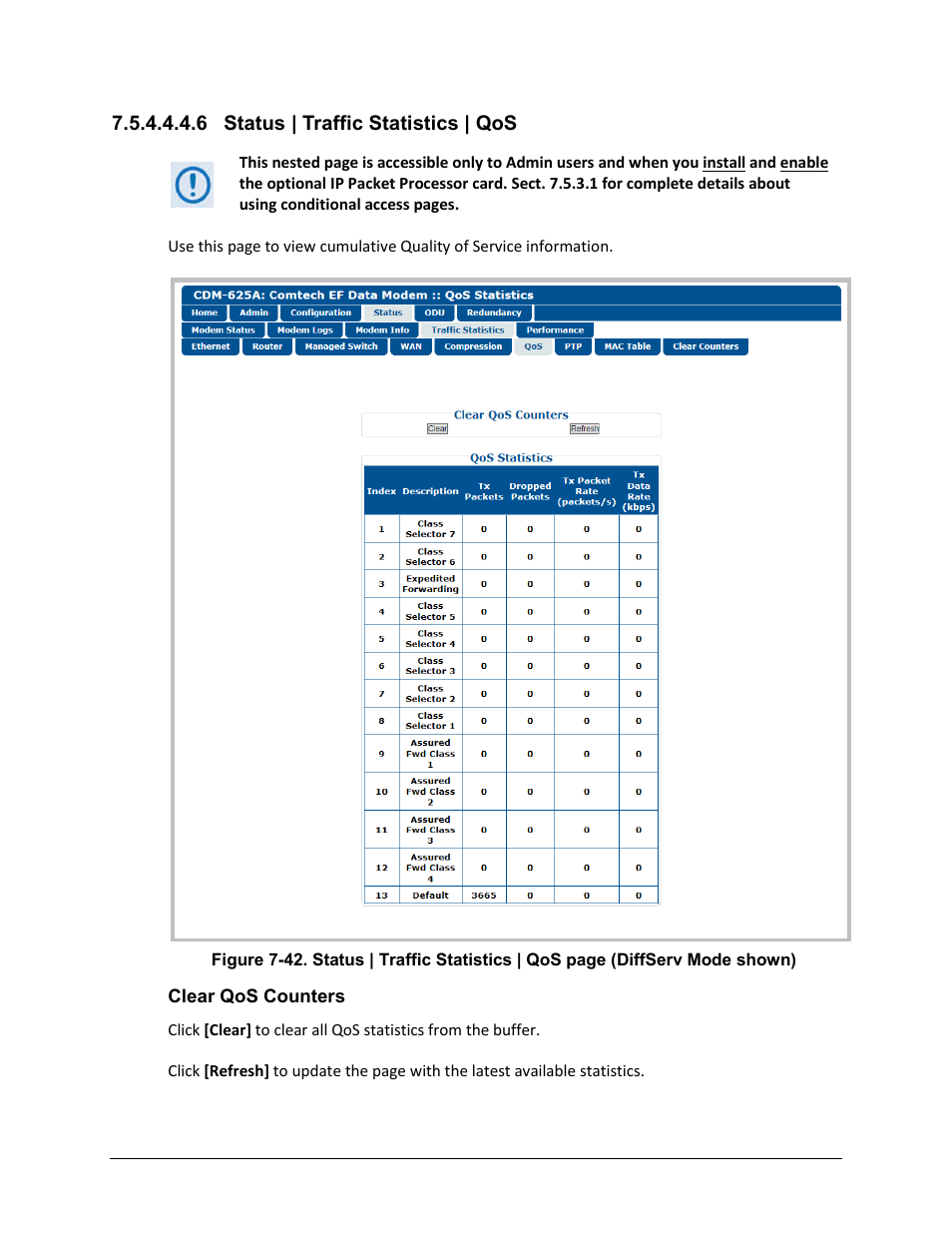 6 status | traffic statistics | qos | Comtech EF Data CDM-625A User Manual | Page 302 / 756