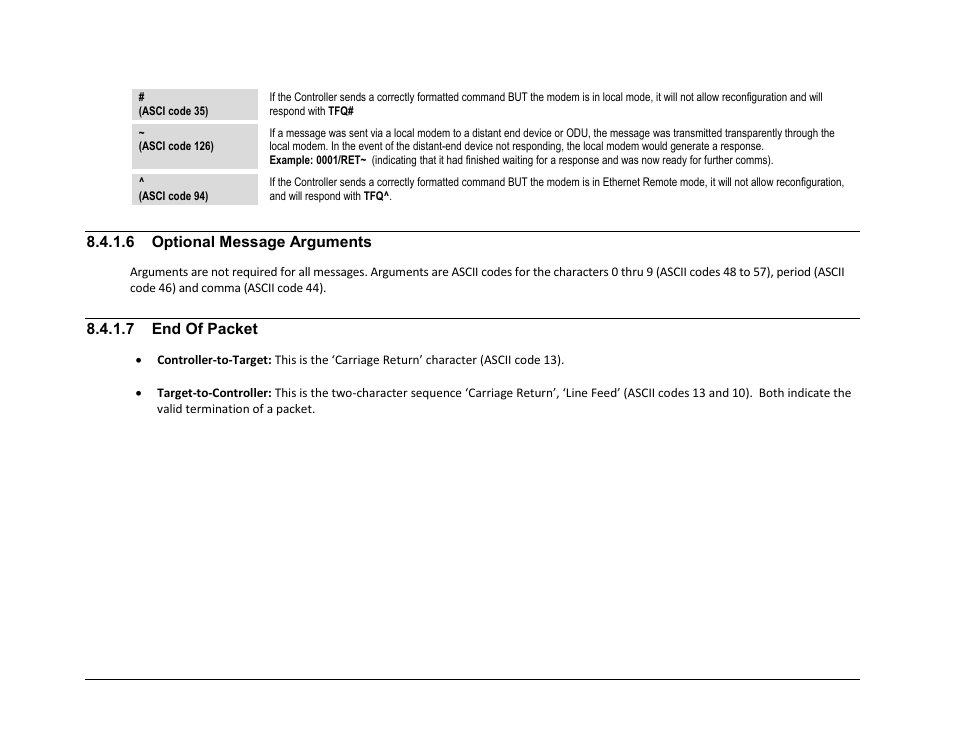 6 optional message arguments, 7 end of packet | Comtech EF Data CDM-625A User Manual | Page 318 / 756