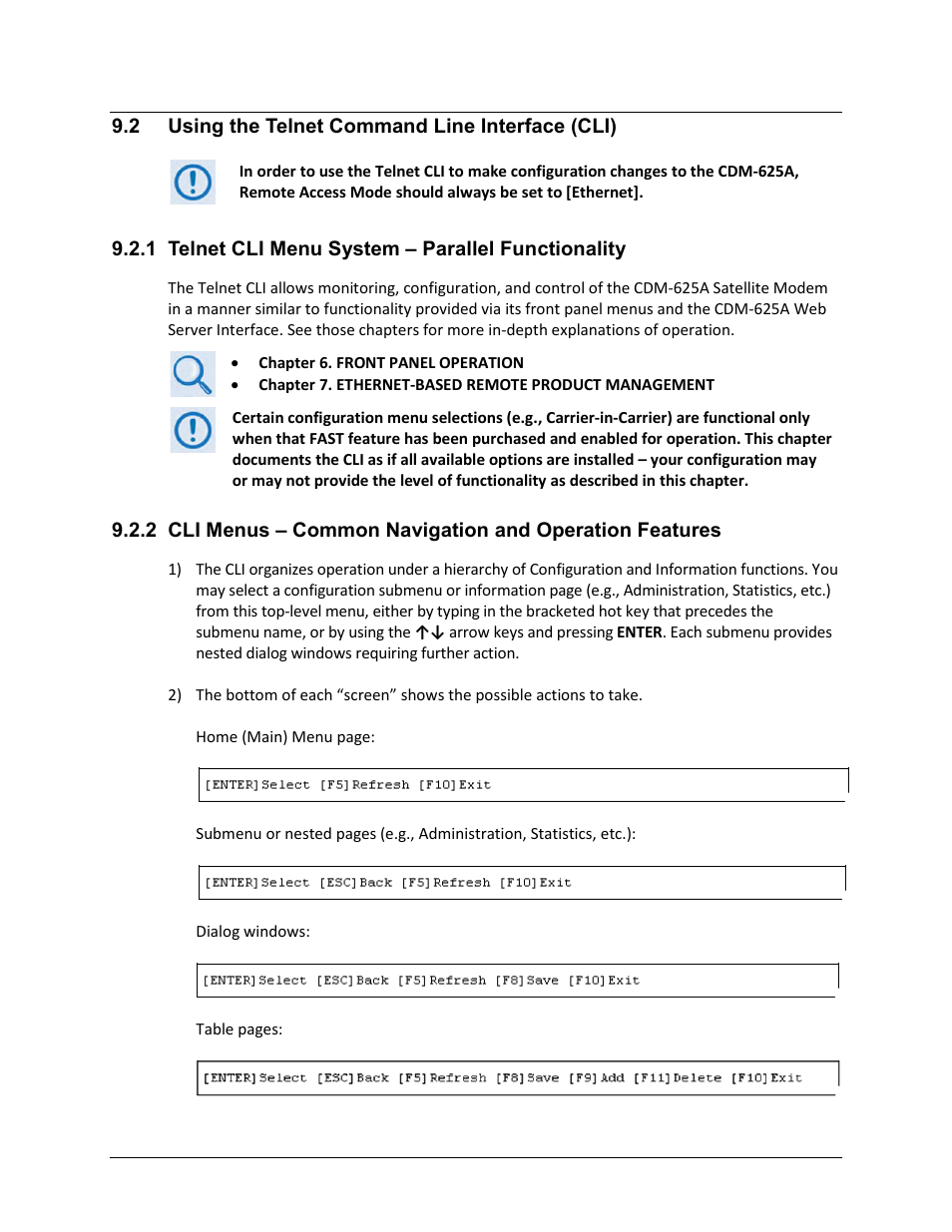 2 using the telnet command line interface (cli), 1 telnet cli menu system – parallel functionality | Comtech EF Data CDM-625A User Manual | Page 385 / 756