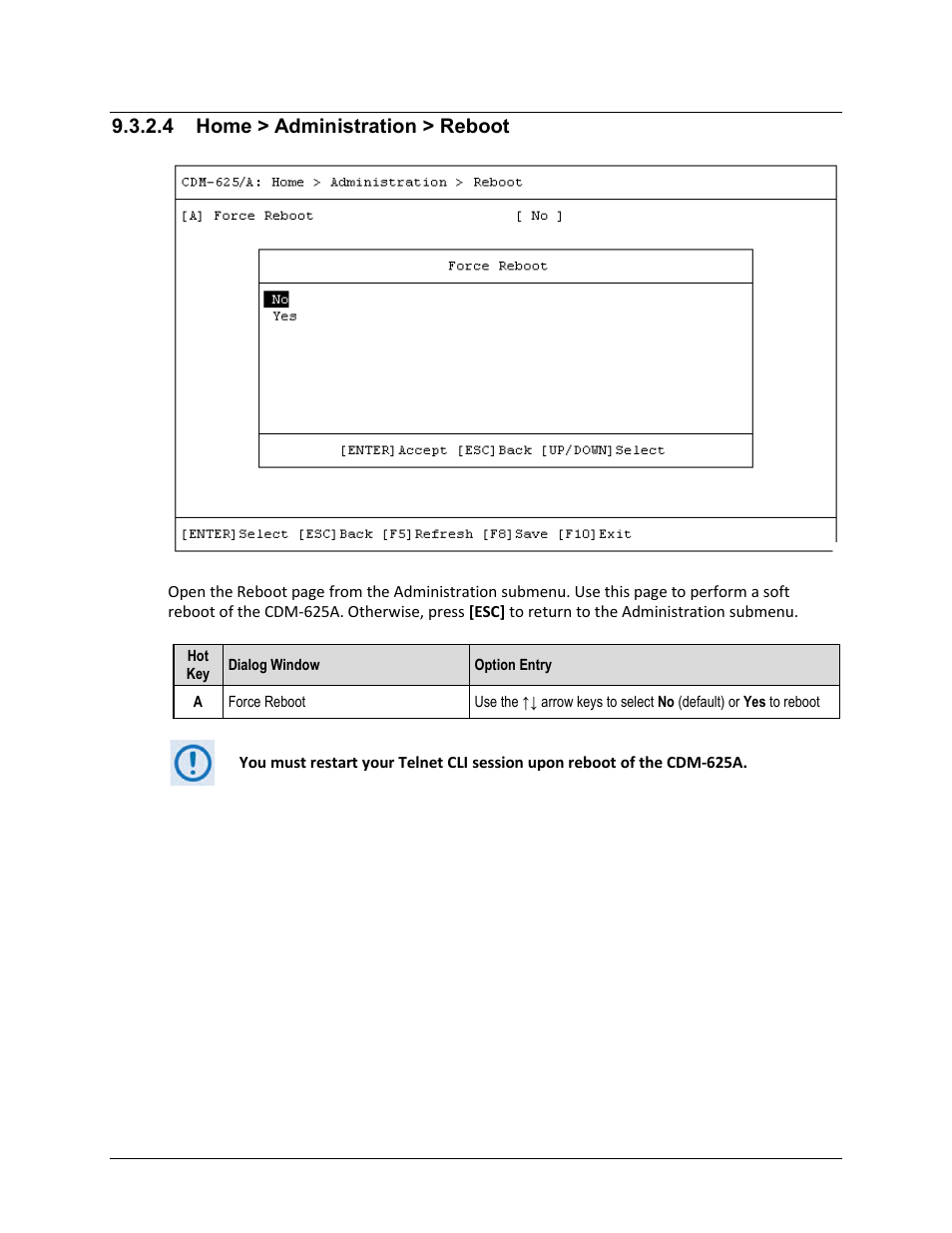 4 home > administration > reboot | Comtech EF Data CDM-625A User Manual | Page 394 / 756