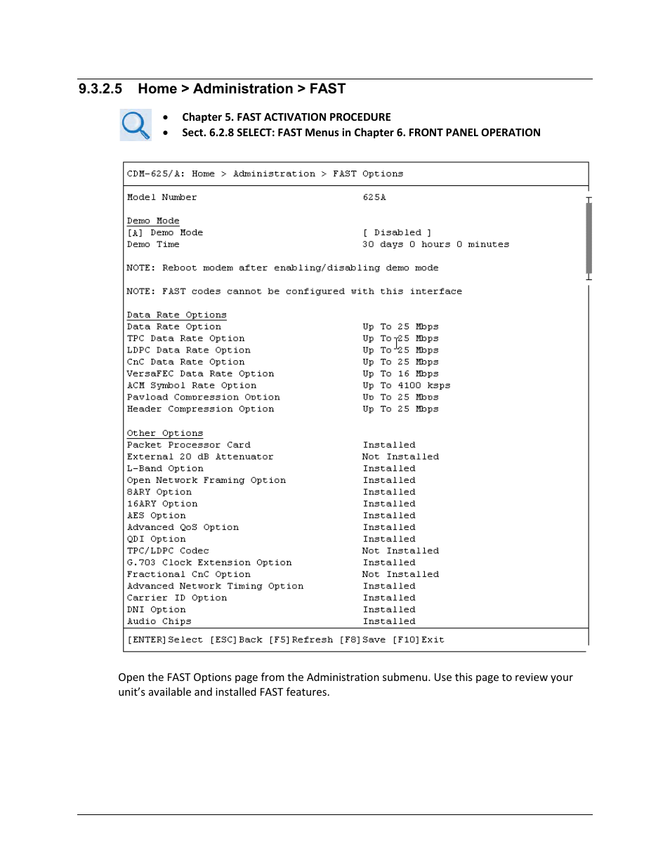 5 home > administration > fast | Comtech EF Data CDM-625A User Manual | Page 395 / 756