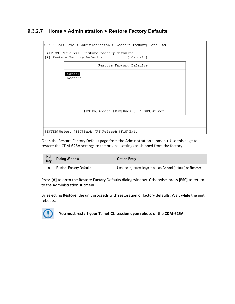 7 home > administration > restore factory defaults | Comtech EF Data CDM-625A User Manual | Page 399 / 756