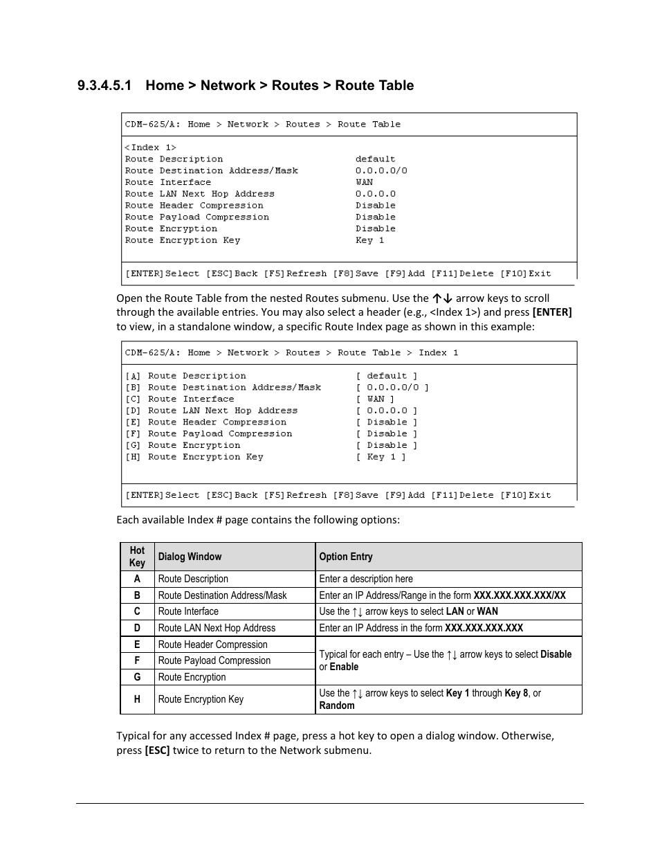 1 home > network > routes > route table | Comtech EF Data CDM-625A User Manual | Page 427 / 756