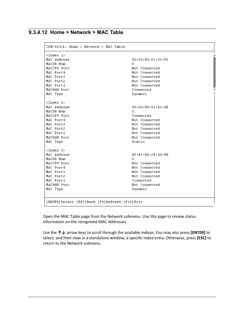 12 home > network > mac table | Comtech EF Data CDM-625A User Manual | Page 433 / 756