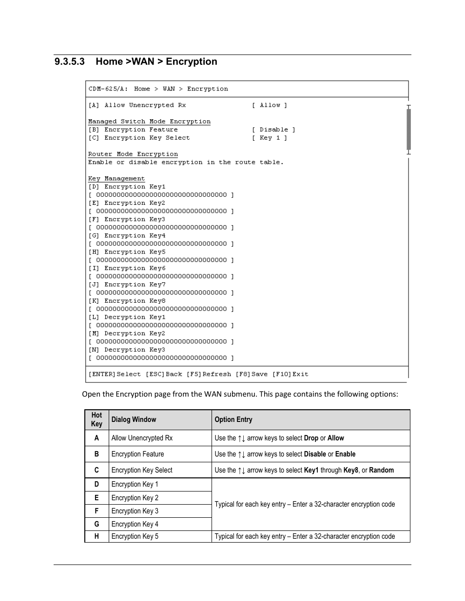 3 home >wan > encryption | Comtech EF Data CDM-625A User Manual | Page 439 / 756