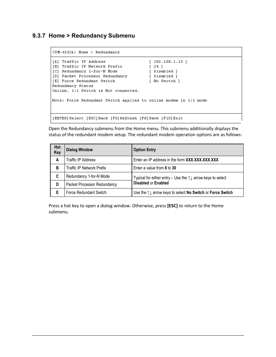 7 home > redundancy submenu | Comtech EF Data CDM-625A User Manual | Page 442 / 756