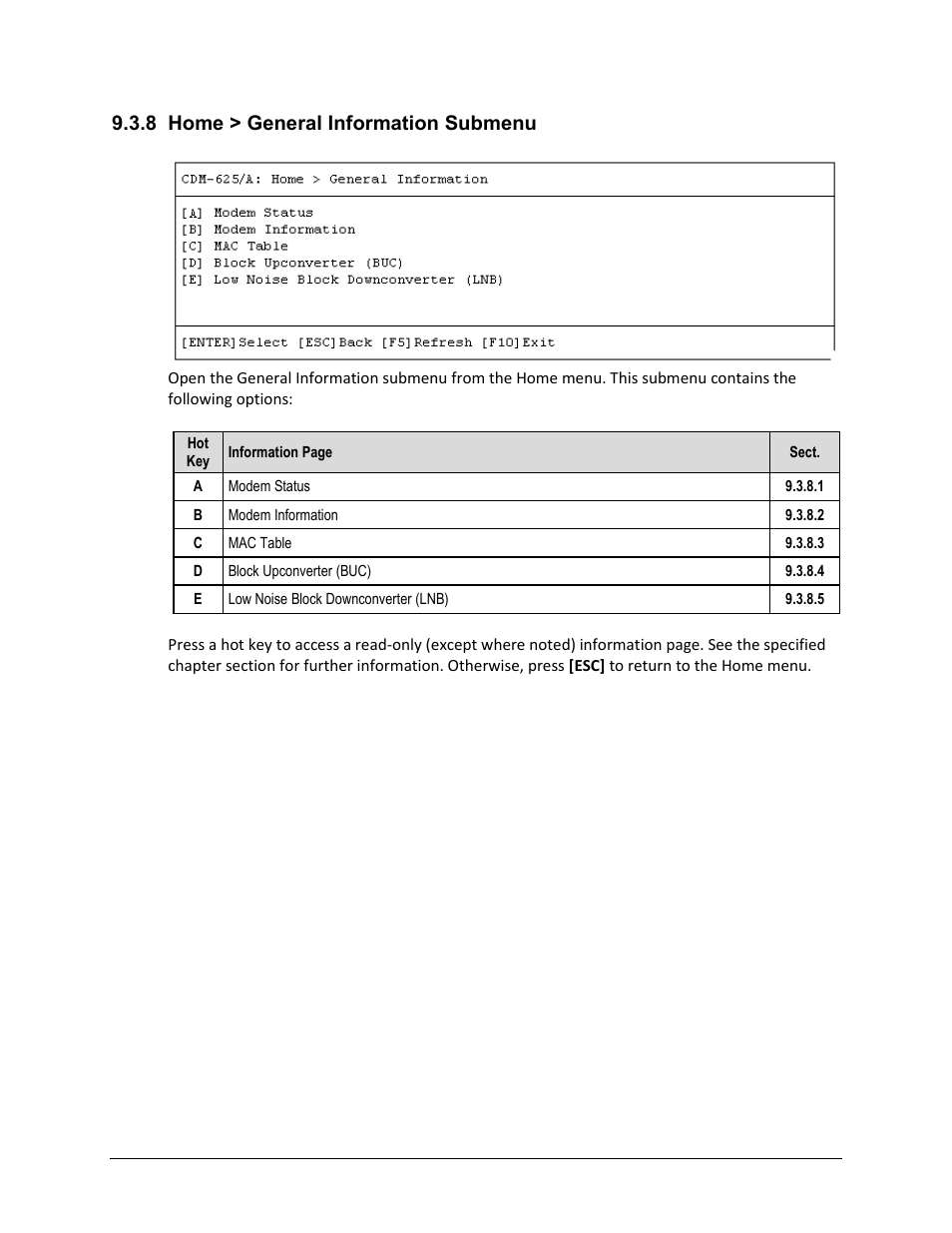 8 home > general information submenu | Comtech EF Data CDM-625A User Manual | Page 443 / 756