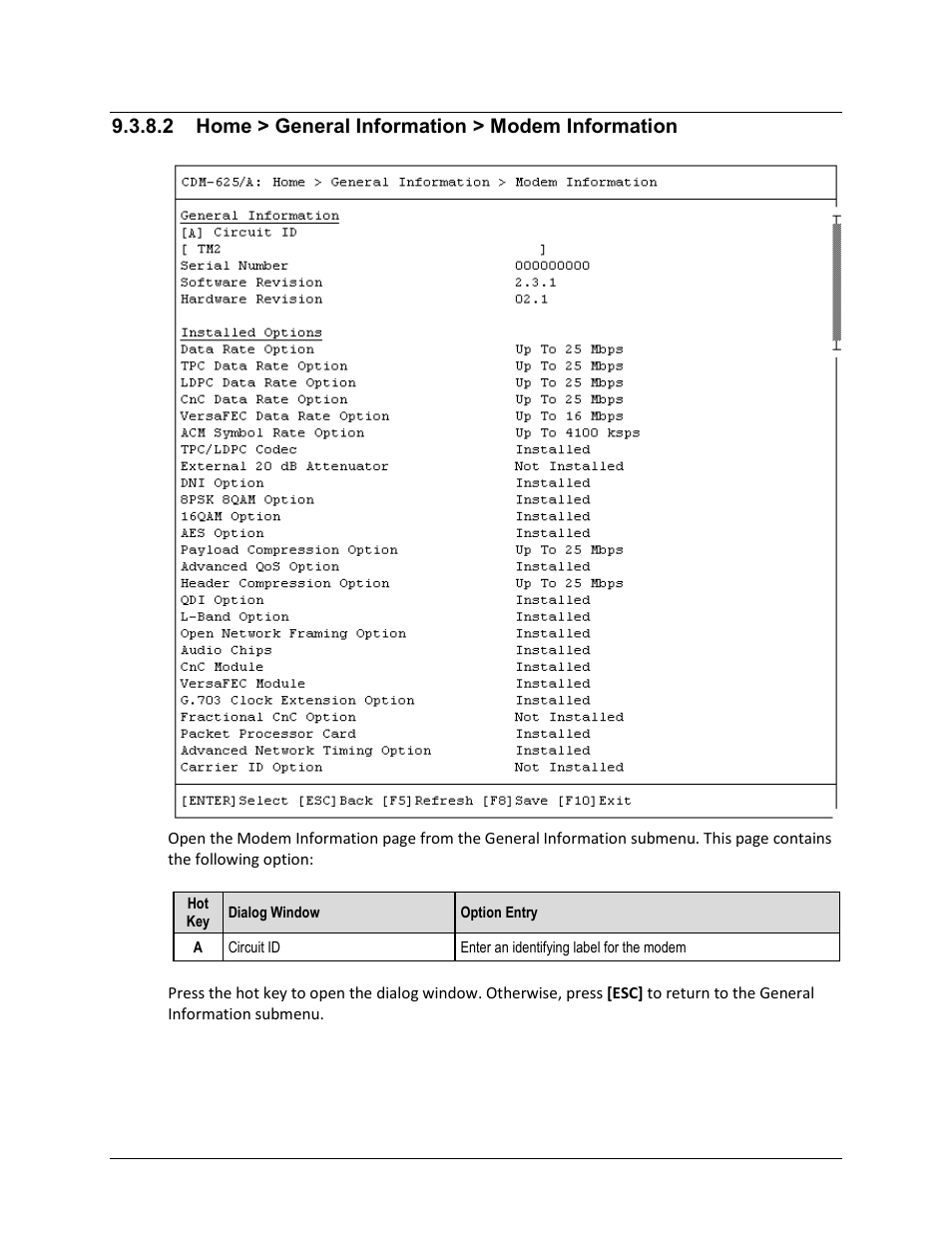 2 home > general information > modem information | Comtech EF Data CDM-625A User Manual | Page 445 / 756