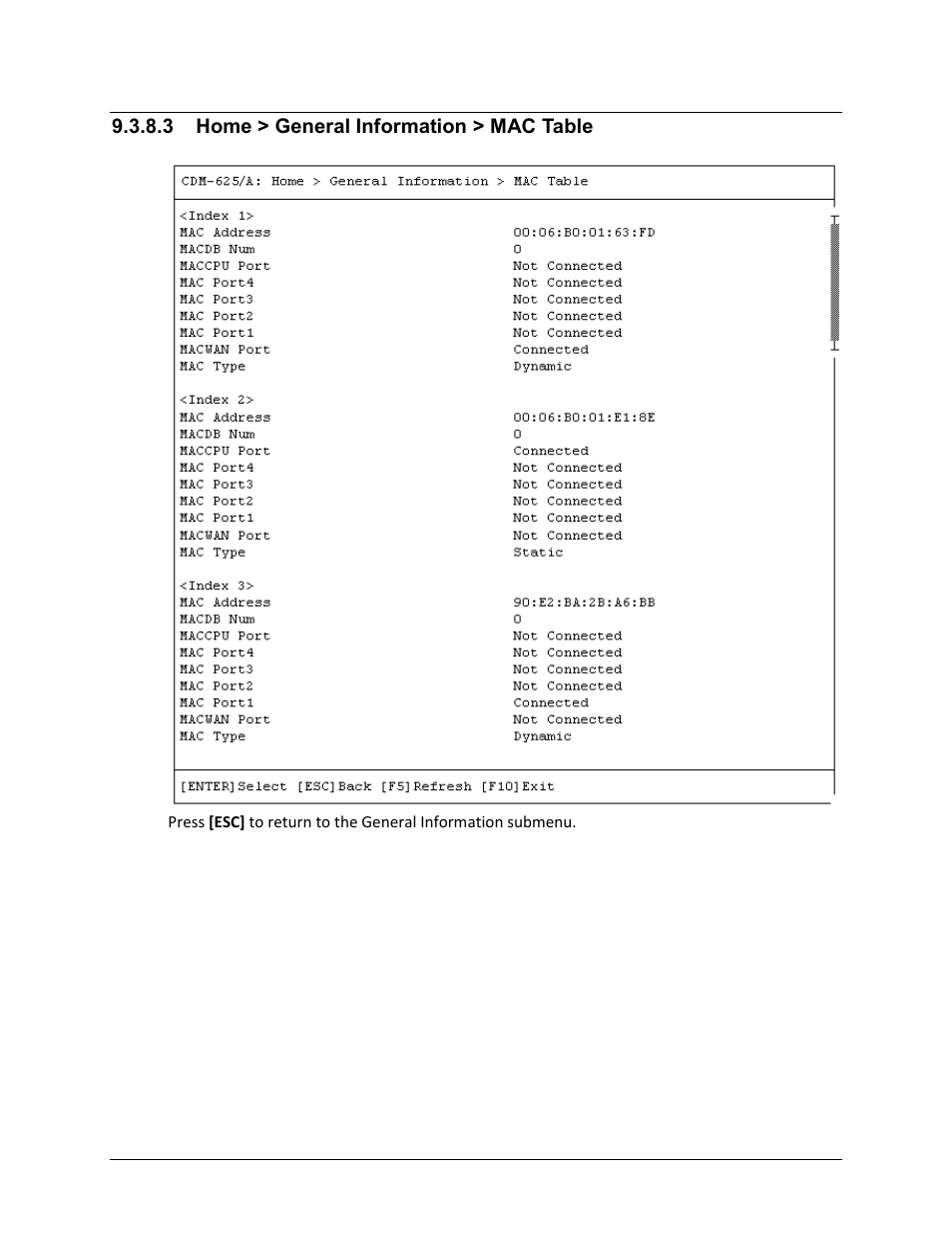 3 home > general information > mac table | Comtech EF Data CDM-625A User Manual | Page 446 / 756