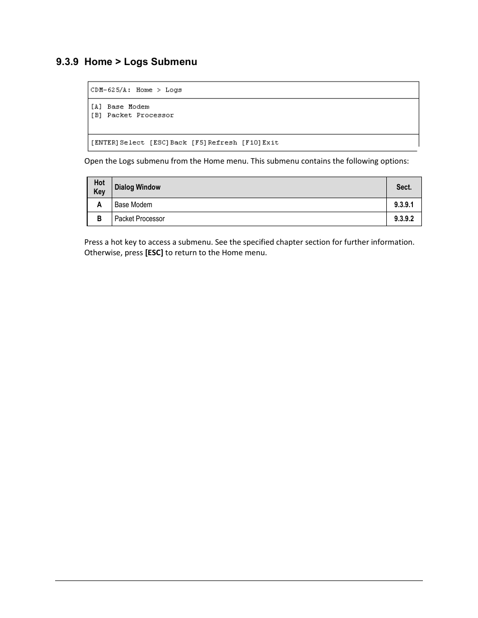 9 home > logs submenu | Comtech EF Data CDM-625A User Manual | Page 448 / 756