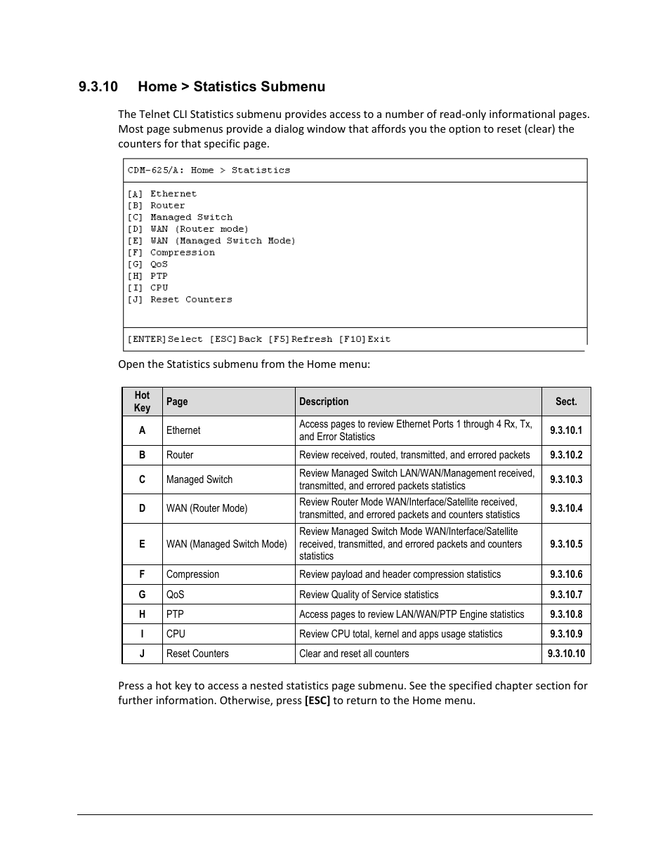 10 home > statistics submenu | Comtech EF Data CDM-625A User Manual | Page 454 / 756