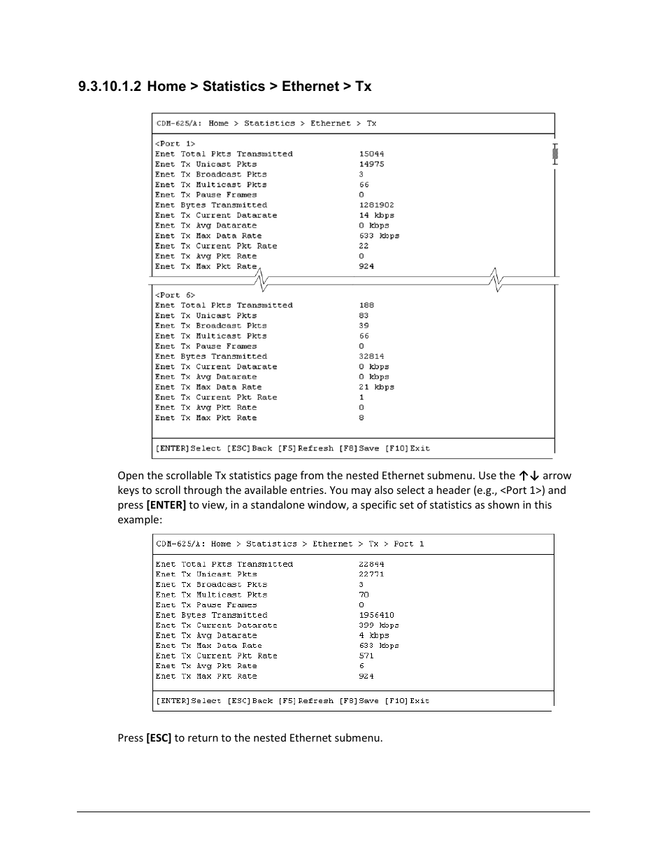 2 home > statistics > ethernet > tx | Comtech EF Data CDM-625A User Manual | Page 457 / 756