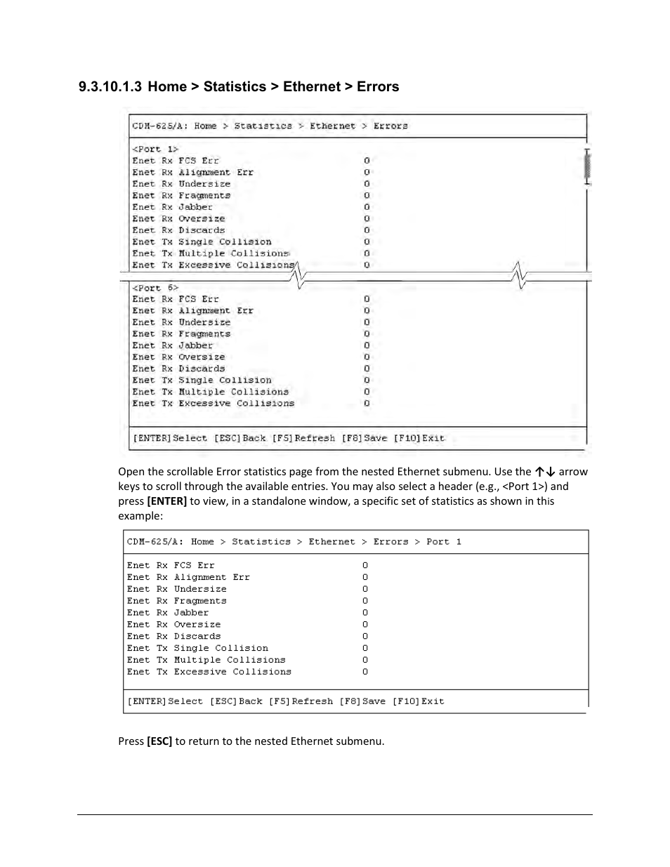 3 home > statistics > ethernet > errors | Comtech EF Data CDM-625A User Manual | Page 458 / 756