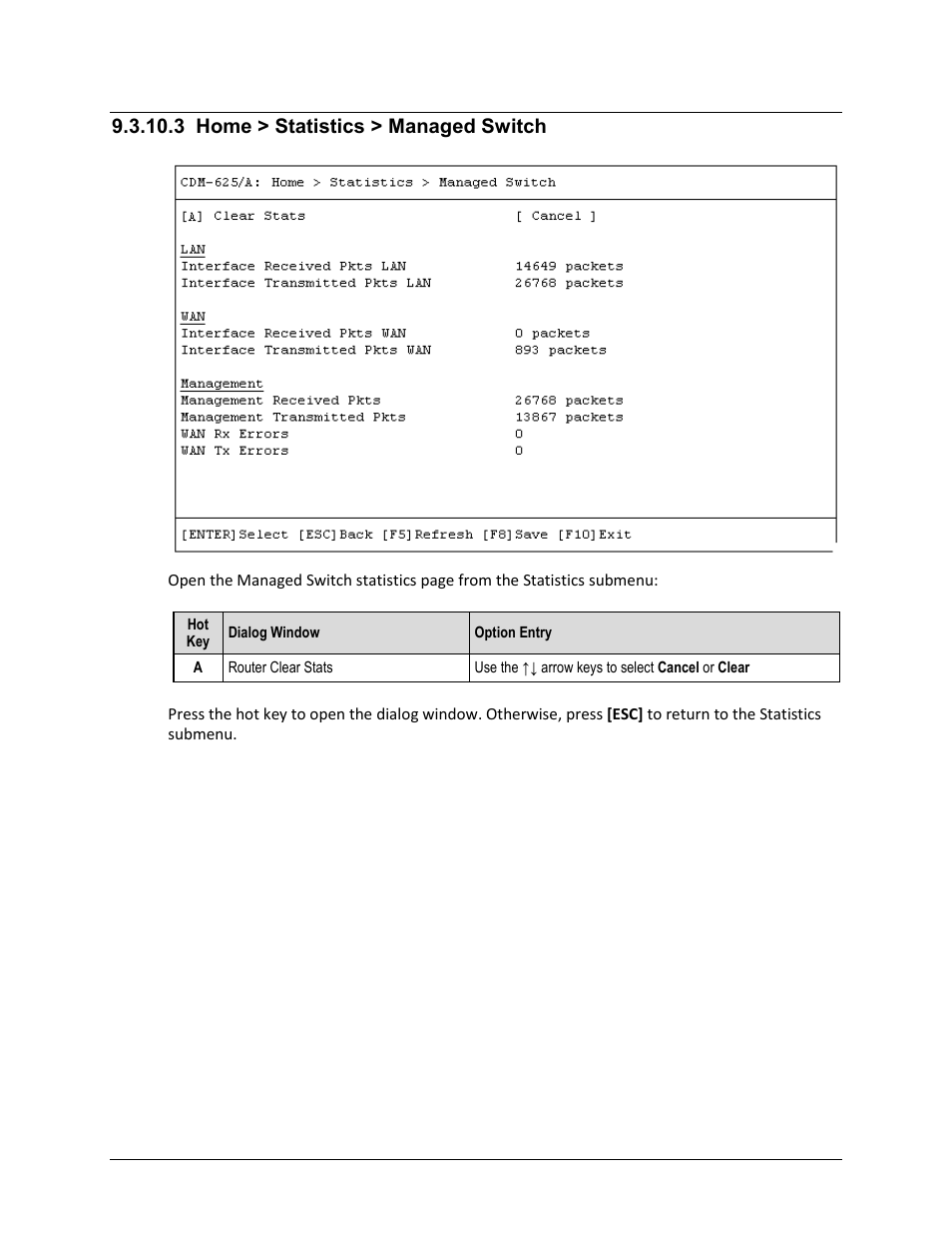 3 home > statistics > managed switch | Comtech EF Data CDM-625A User Manual | Page 460 / 756