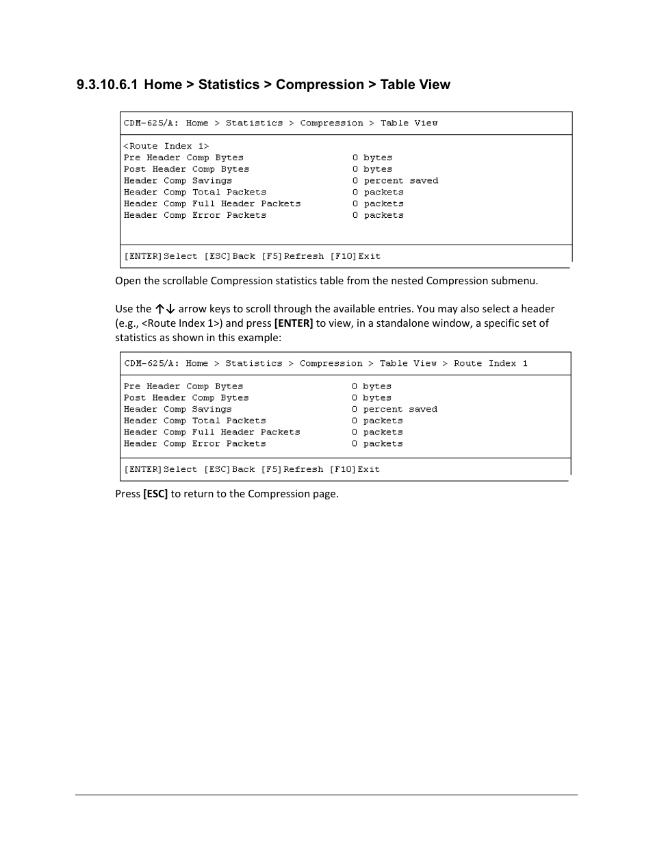 1 home > statistics > compression > table view | Comtech EF Data CDM-625A User Manual | Page 464 / 756