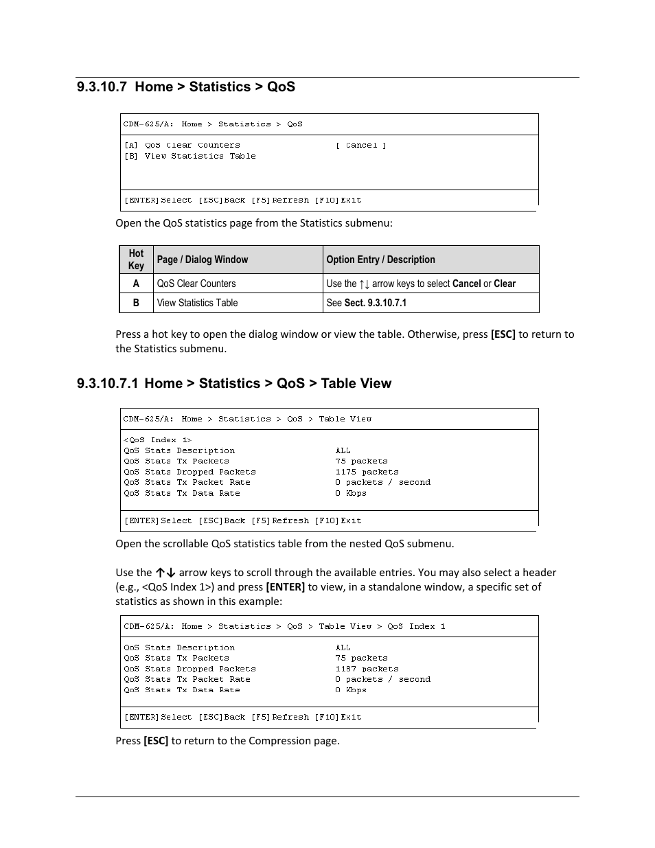 7 home > statistics > qos, 1 home > statistics > qos > table view | Comtech EF Data CDM-625A User Manual | Page 465 / 756