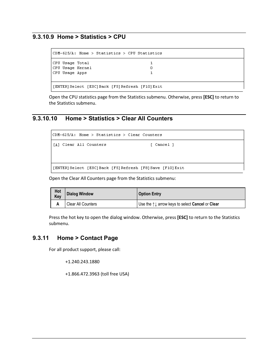 9 home > statistics > cpu, 10 home > statistics > clear all counters, 11 home > contact page | Comtech EF Data CDM-625A User Manual | Page 468 / 756