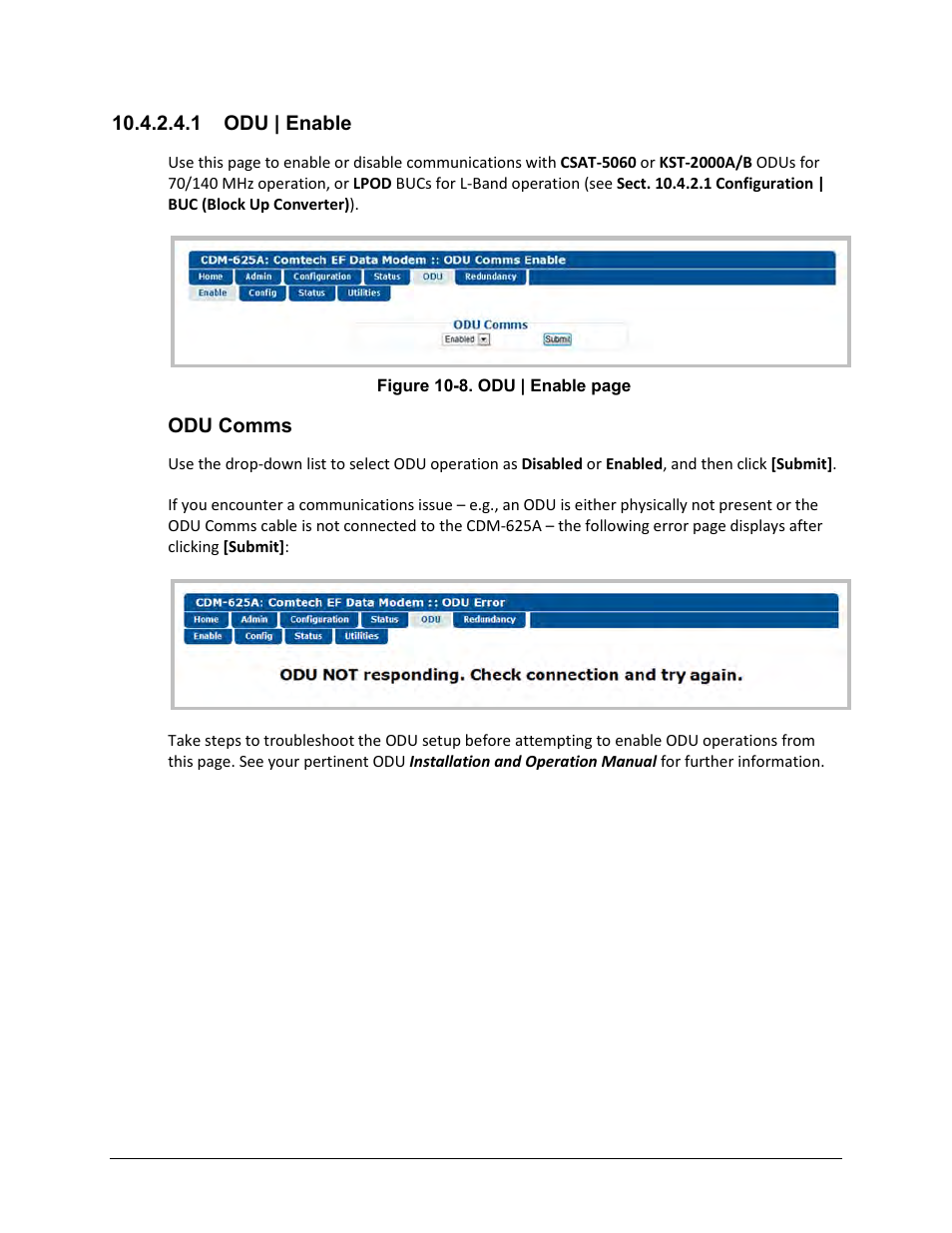 1 odu | enable | Comtech EF Data CDM-625A User Manual | Page 510 / 756