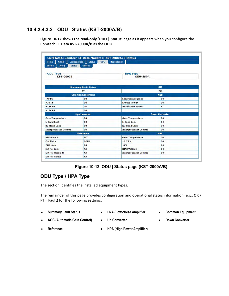 2 odu | status (kst-2000a/b), Odu type / hpa type | Comtech EF Data CDM-625A User Manual | Page 517 / 756