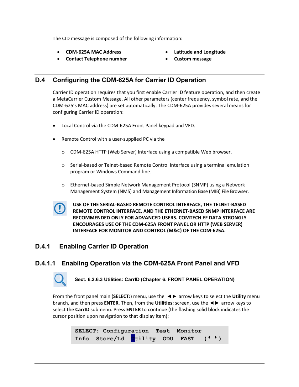 D.4.1 enabling carrier id operation | Comtech EF Data CDM-625A User Manual | Page 589 / 756