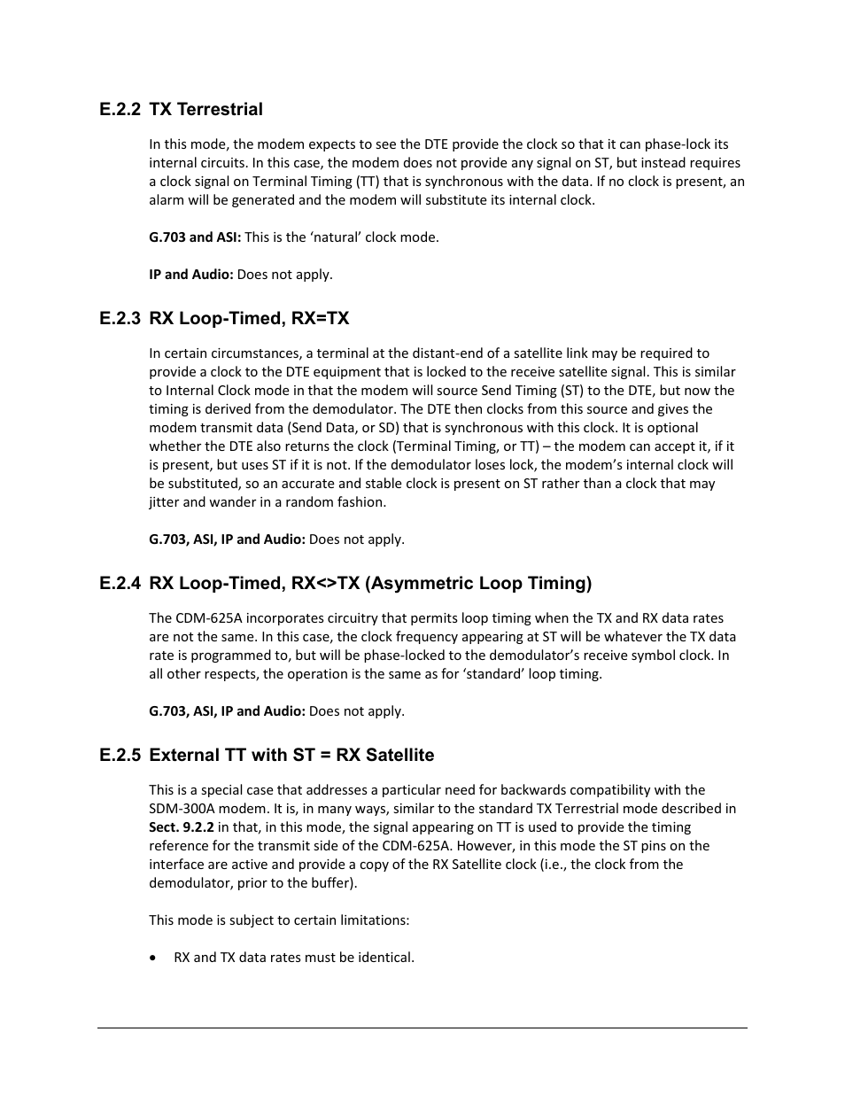 E.2.2 tx terrestrial, E.2.3 rx loop-timed, rx=tx, E.2.5 external tt with st = rx satellite | Comtech EF Data CDM-625A User Manual | Page 592 / 756