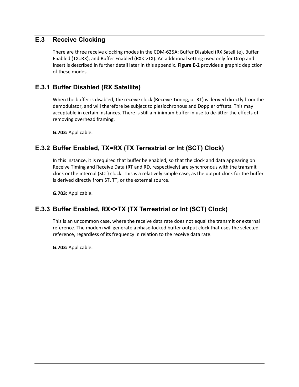 E.3 receive clocking, E.3.1 buffer disabled (rx satellite) | Comtech EF Data CDM-625A User Manual | Page 594 / 756