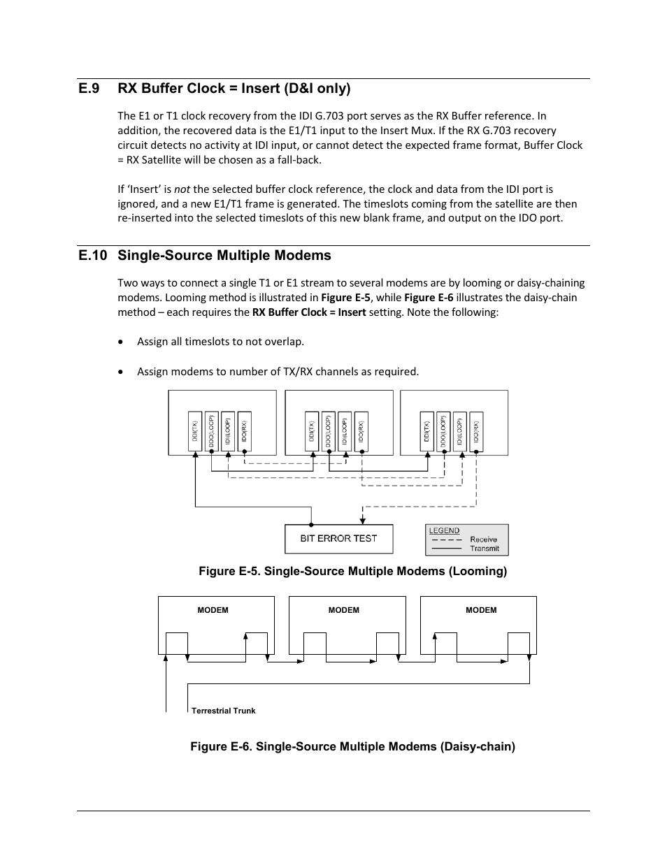 E.9 rx buffer clock = insert (d&i only), E.10 single-source multiple modems | Comtech EF Data CDM-625A User Manual | Page 600 / 756