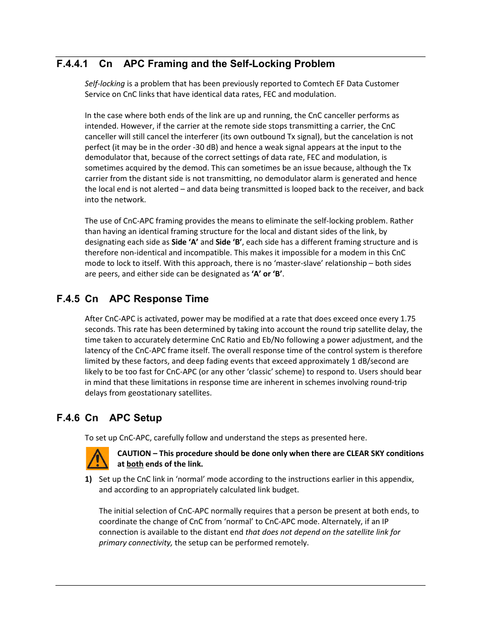 F.4.5 cnc-apc response time, F.4.6 cnc-apc setup | Comtech EF Data CDM-625A User Manual | Page 630 / 756