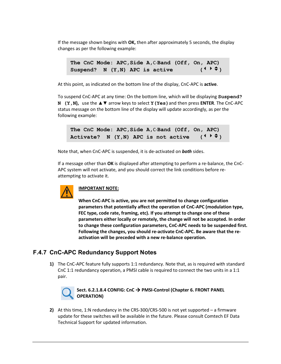F.4.7 cnc-apc redundancy support notes | Comtech EF Data CDM-625A User Manual | Page 633 / 756