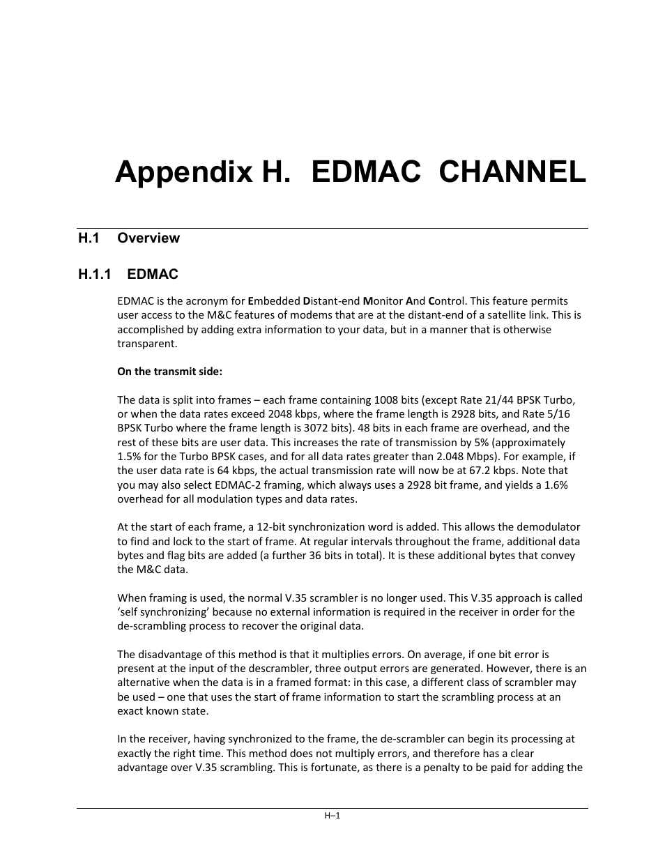 Appendix h. edmac channel, H.1 overview, H.1.1 edmac | Comtech EF Data CDM-625A User Manual | Page 643 / 756