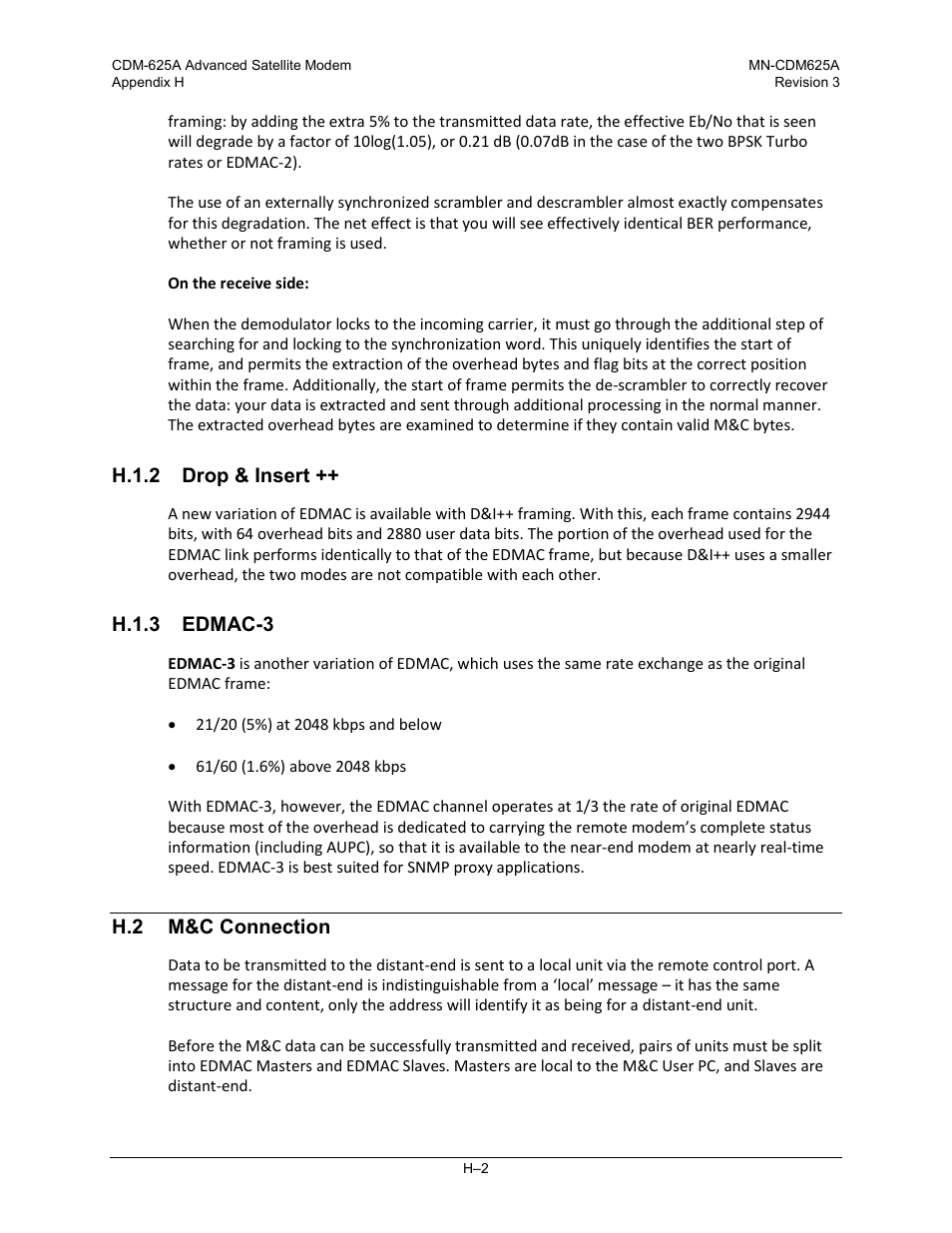 H.1.2 drop & insert, H.1.3 edmac-3, H.2 m&c connection | Comtech EF Data CDM-625A User Manual | Page 644 / 756