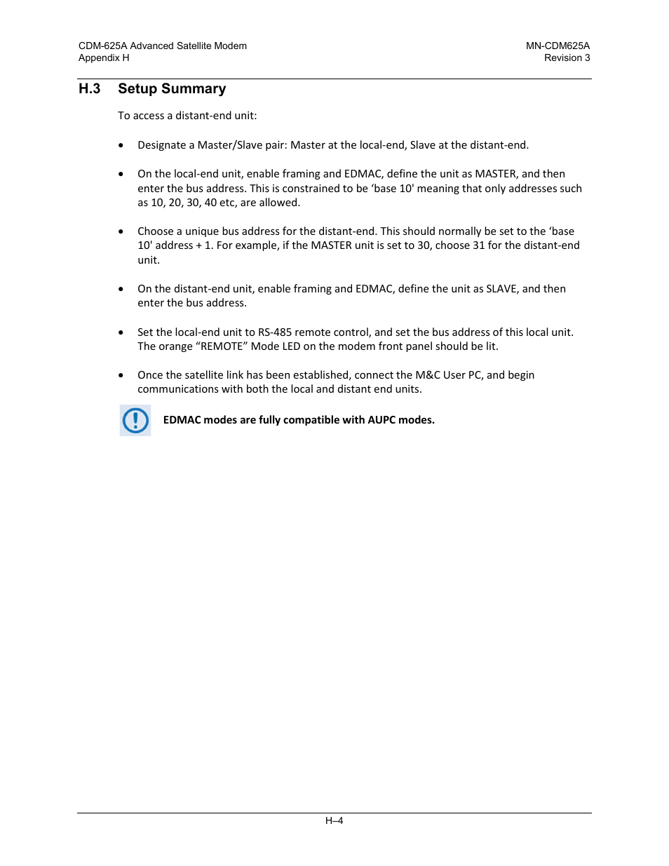 H.3 setup summary | Comtech EF Data CDM-625A User Manual | Page 646 / 756