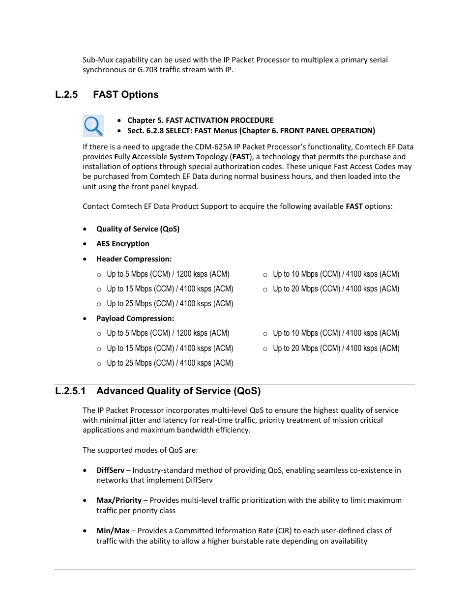 L.2.5 fast options, L.2.5.1 advanced quality of service (qos) | Comtech EF Data CDM-625A User Manual | Page 669 / 756