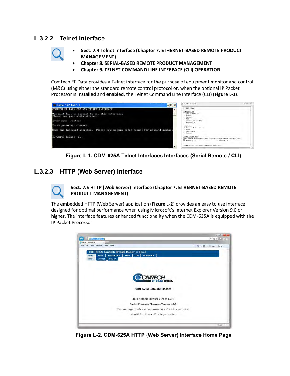 L.3.2.2 telnet interface, L.3.2.3 http (web server) interface | Comtech EF Data CDM-625A User Manual | Page 672 / 756