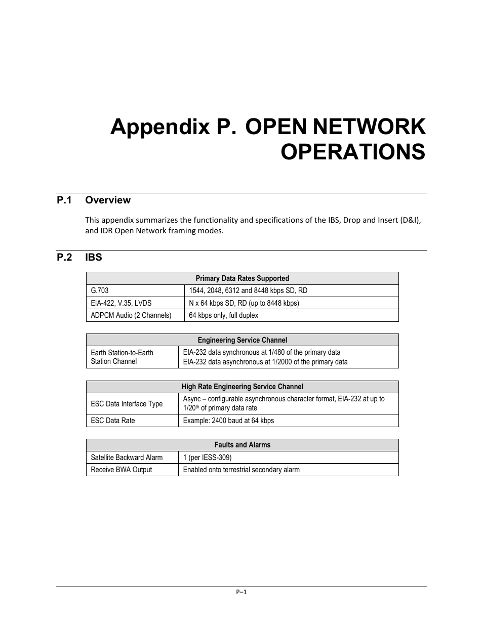 Appendix p. open network operations, P.1 overview, P.2 ibs | Appendix p. open, Network, Operations | Comtech EF Data CDM-625A User Manual | Page 715 / 756